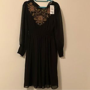 NWT ZARA Chiffon Dress with Embroidery S Black